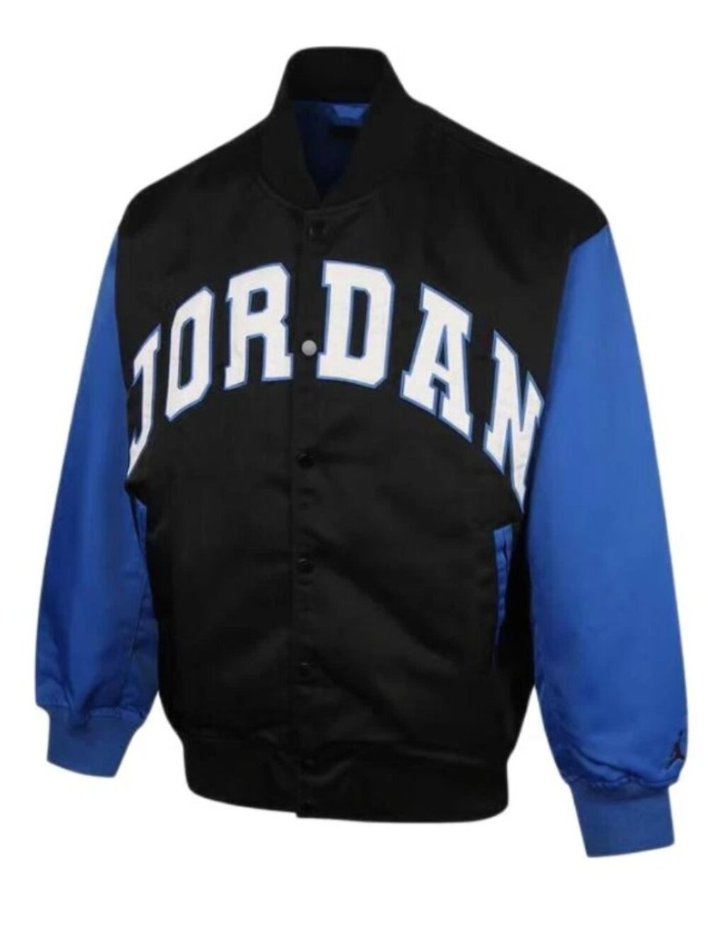 Jordan Jacket Mens Size L Black Blue Bomber Varsity Satin Jumpman Collegiate